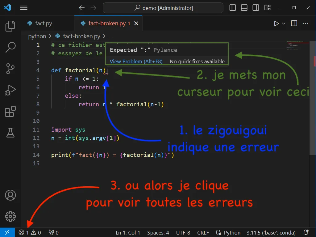ouvrir l'onglet *PROBLEMS*